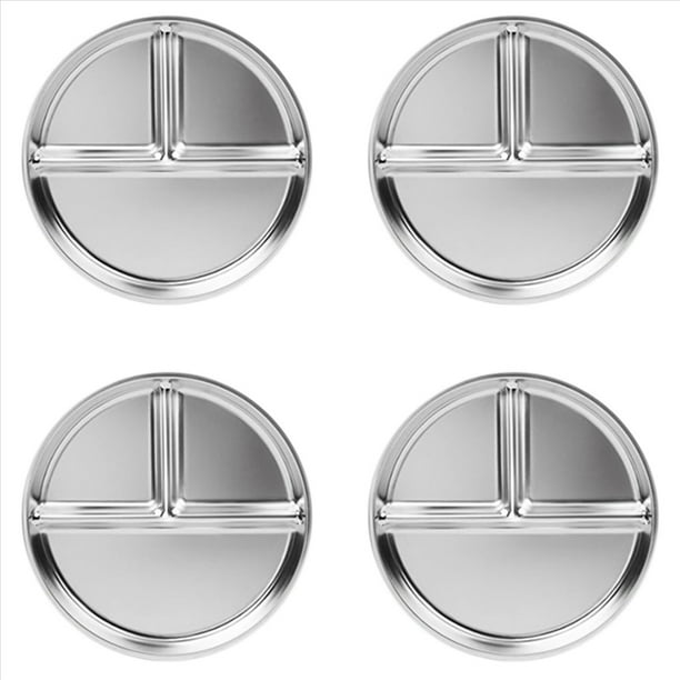 Platos de Acero Inoxidable para Niños, 4 Paquetes, de Control de Porciones de 9 Pulgadas, Platos Divididos para Adultos, Bariátrico, Pérdida de Peso, Diabético