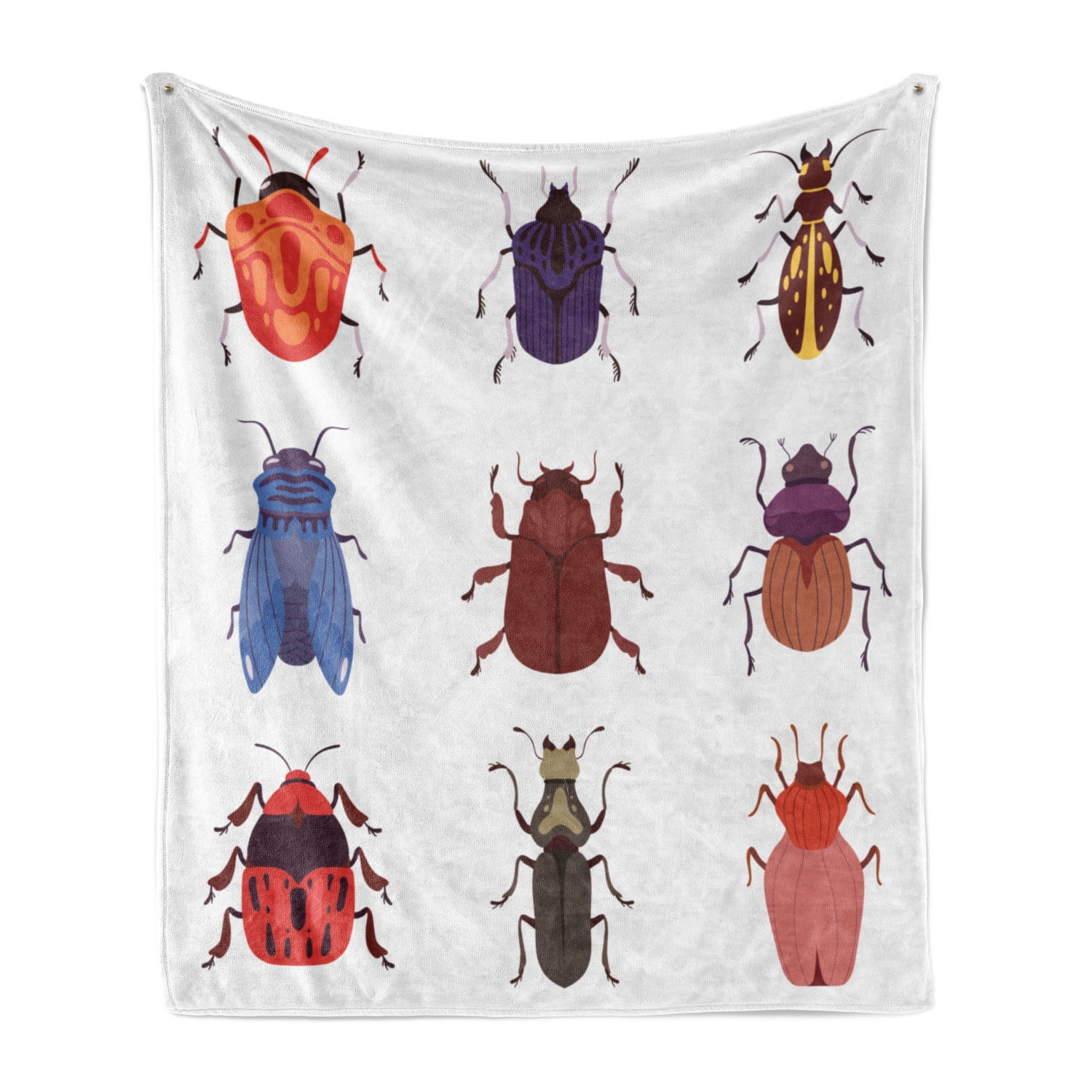 Insects Soft Flannel Fleece Blanket, Bug Fauna Illustration Various ...