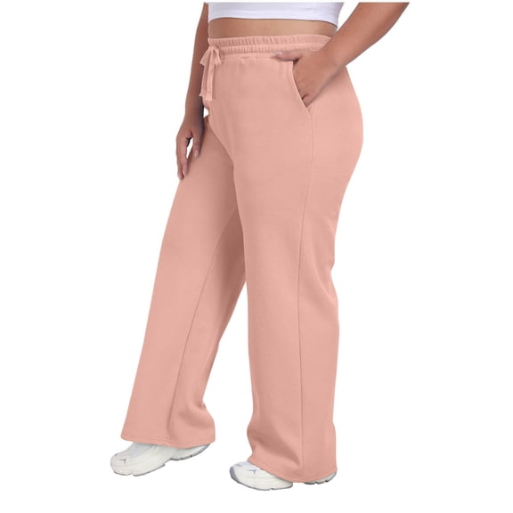Costeam Womens Plus Size Solid Wide Leg Sweatpants Adjustable Drawstring Elastic Waist Loose Casual Trousers with Side Pockets Soft Knit Everyday Loungewear Active Bottoms