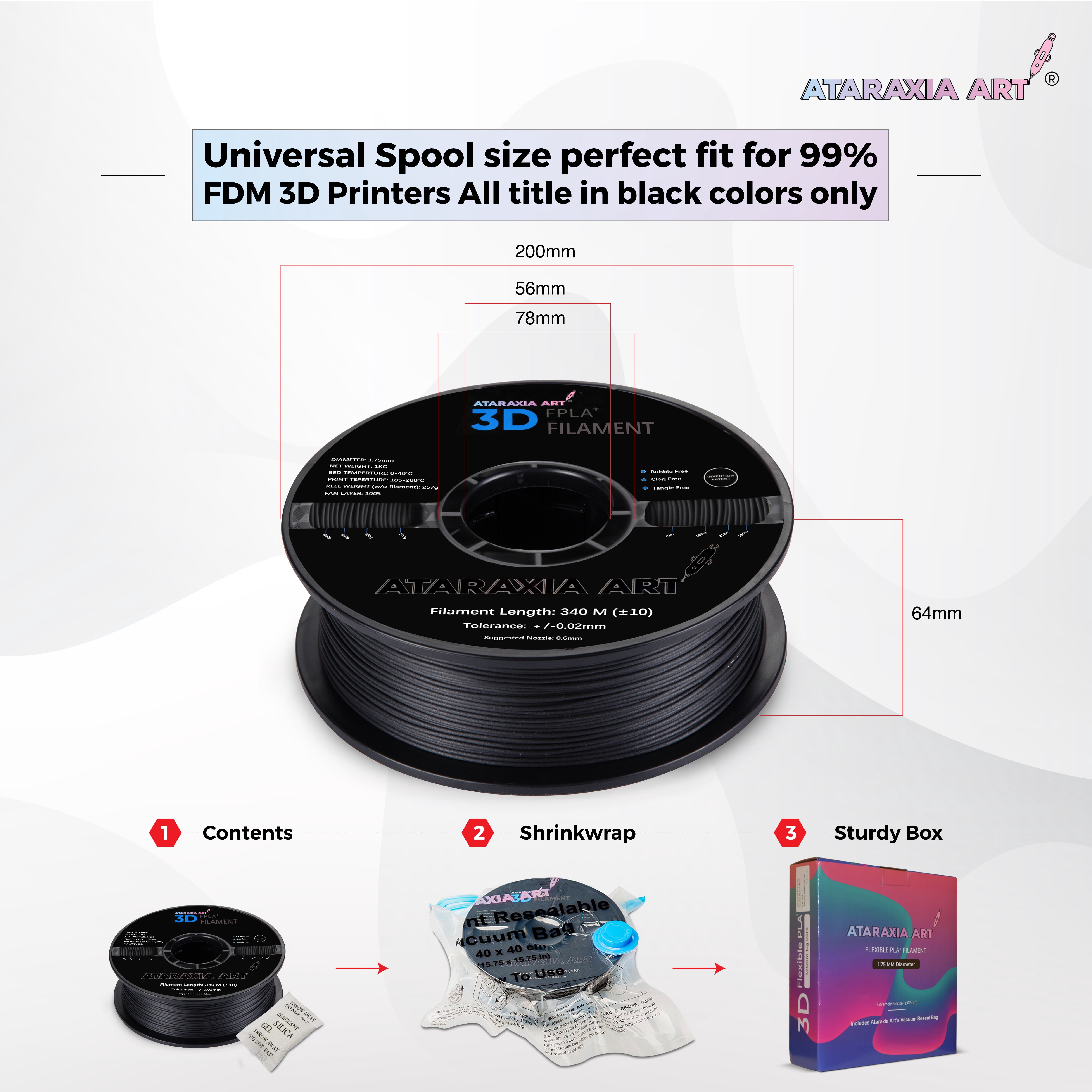 ATARAXIA ART Flexible PLA Filament,1Kg/2.2lb,Better Than TPU,89A Shore Hardness,Patent Formula,With Filament Storage Bag,Pantone Match,FPLA Brown