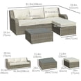 thumbnail image 3 of Outsunny 3 Pieces Wicker Patio Furniture Set with Liftable Middle Table, Aluminum Frame Full Assemblied Outdoor Sectional Conversation Sofa Set with 4" Thick Padded Cushions, Beige, 3 of 9