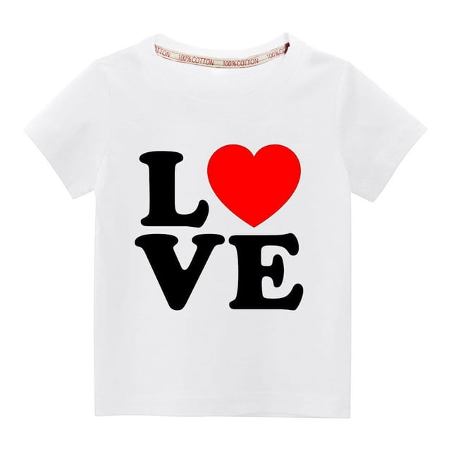 Besolor T-Shirts de la Saint-Valentin pour Enfants Garçons Filles, Cœur Imprimé, Col Rond, Manches Courtes, Graphique