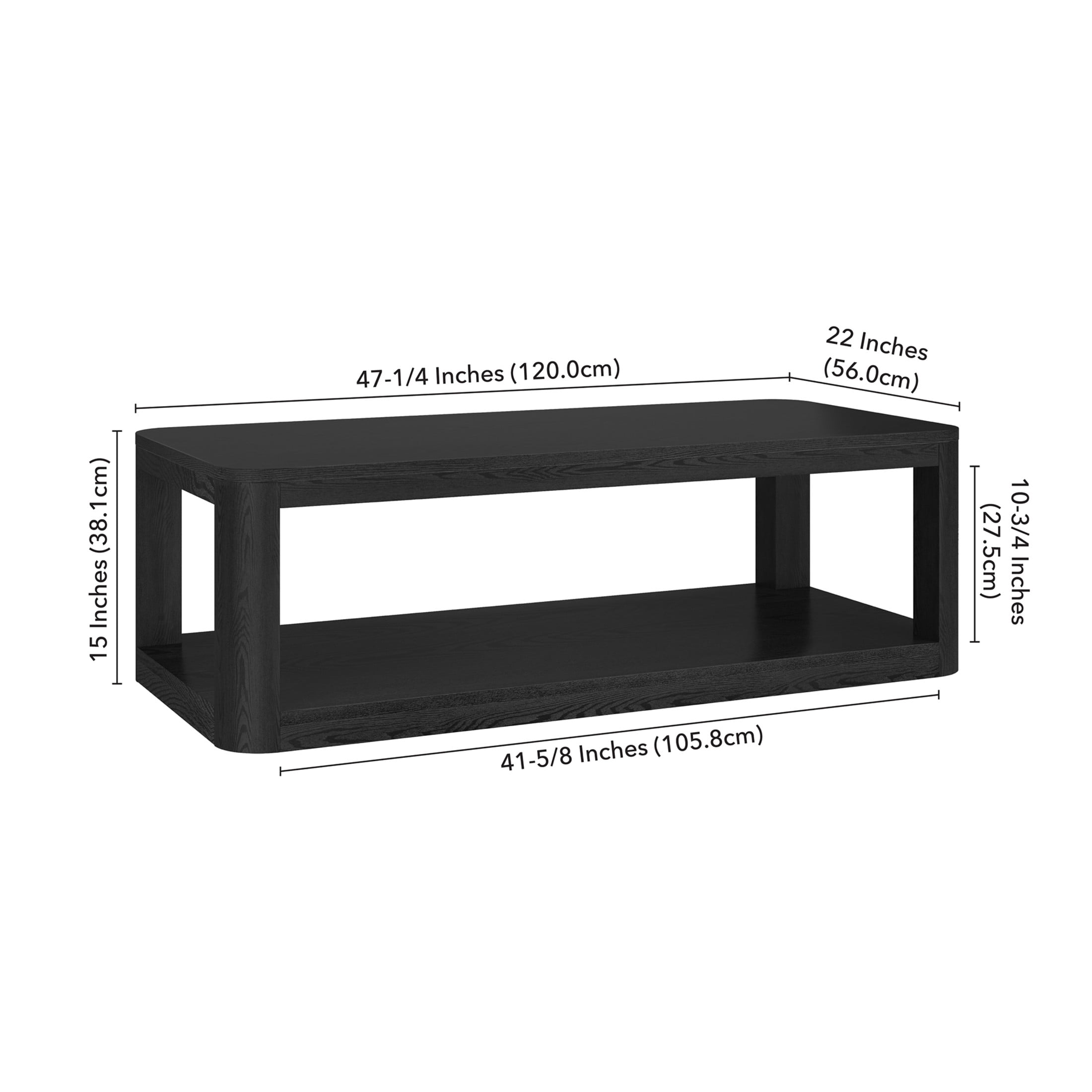 Evelyn&Zoe Modern/Contemporary 47" Wide Black Grain Coffee Table