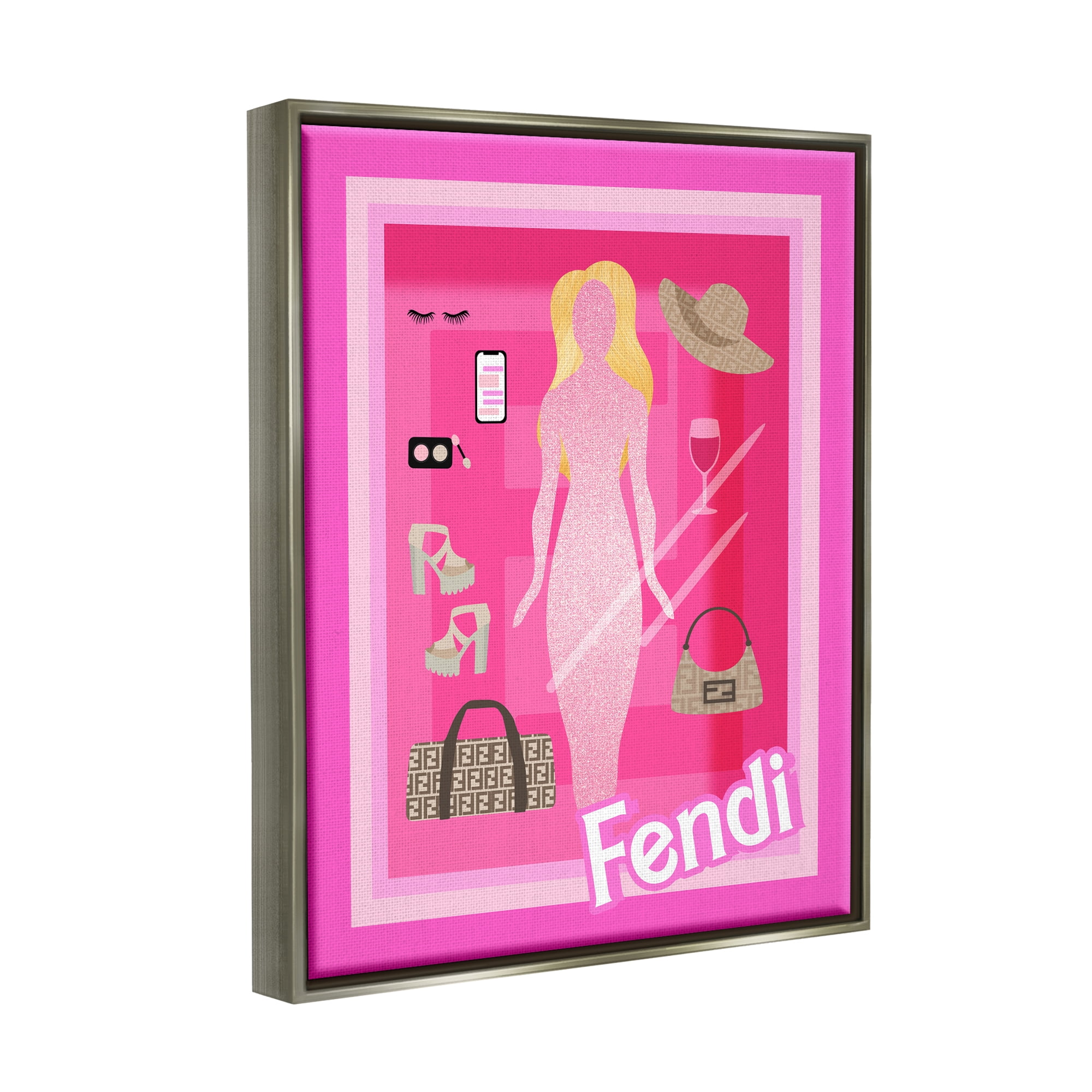 Stupell Industries Glam Brand Fashion Doll Beauty & Fashion Painting Gray Floater Framed Art Print Wall Art, 25 x 31