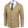 thumbnail image 2 of Coofandy mens shawl collar cardigan sweater slim fit button down cable knitted sweater with pockets, 2 of 7