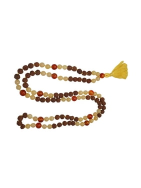 Mogul Yoga Necklace Rudraksha Spiritual Coral Beads Beige Multi Strand Knotted Chanting Mala