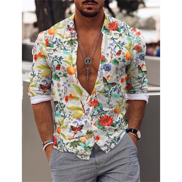 Camisa de hombre con estampado floral y cuello vuelto, informal, de manga larga, con botones, de Vaion, ropa de diseñador de moda, informal, cómoda