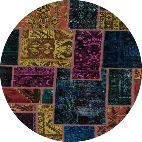 Ahgly Company Machine Washable Indoor Round Abstract Coffee Brown Area Rugs, 6' Round