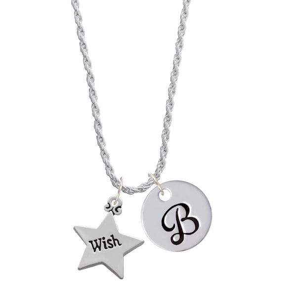 Delight Jewelry Silvertone Wish Star Silvertone Script Initial Disc - B - Charm Necklace, 20"+3"