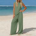 thumbnail image 5 of Bloomae Womens Summer Two Piece Sets Trendy Soft Cotton Linen Sleeveless Asymmetrical Crewneck Tank Tops Drawstring Waist Wide Leg Pants Set Lightweight Beach Vacation Cruise Outfits Army Green L, 5 of 7