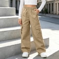 thumbnail image 4 of Mitankcoo Girls Cargo Pants Elastic Waist Wide Leg Multi Pockets Loose Casual Trousers for Kids School Daily 5-15Y, 4 of 8