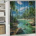thumbnail image 6 of Orinice Beach Shower Curtain Tropical Hawaii Coast Palm Tree Jungle Mountain Natural Scenery Bathroom Decor Polyester Curtains Set with Hook  36x72, 6 of 7