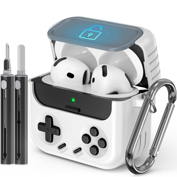 Funda para Airpods 4 Inesore con cierre, kit de limpieza, color blanco