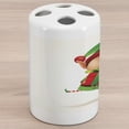 thumbnail image 1 of Elf Ceramic Toothbrush Holder, Little Boy Holding a Present Jumping up Holiday, Decorative Versatile Countertop for Bathroom, 4.5" X 2.7", Fern Green Vermilion, 1 of 4