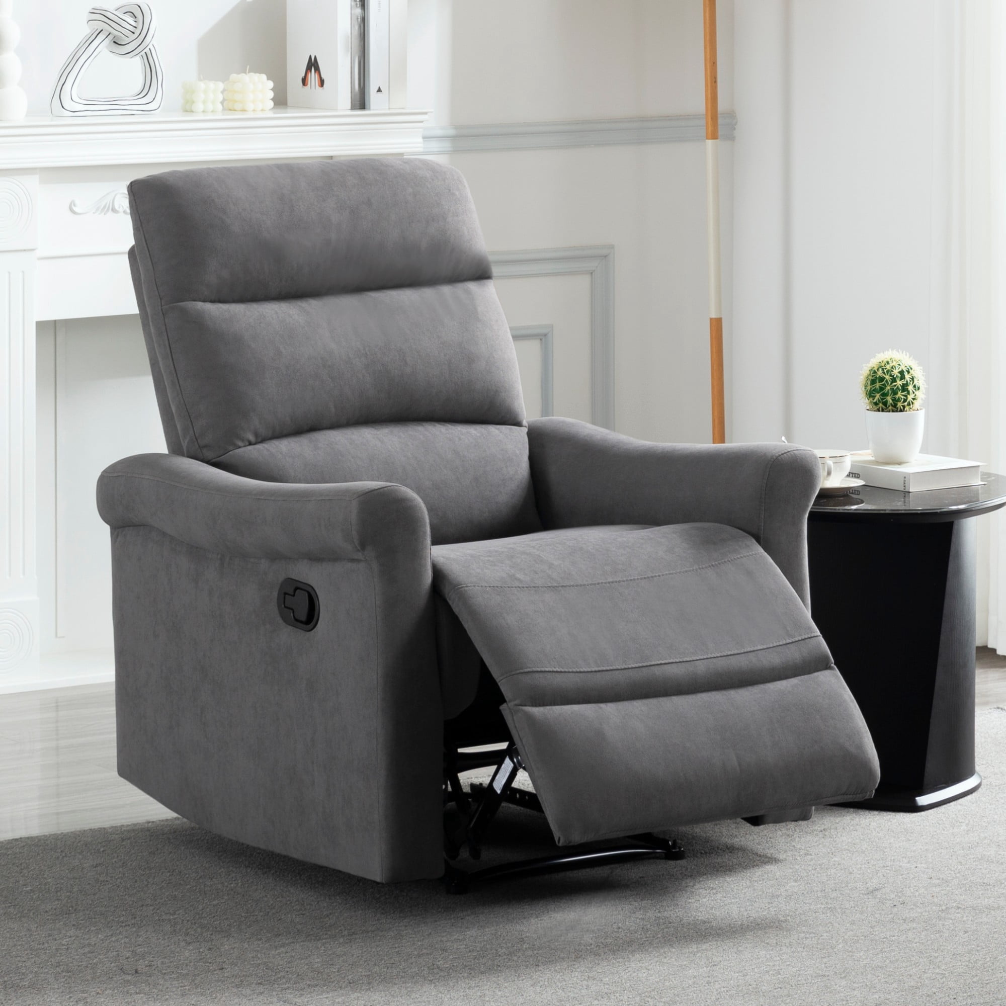 Gewnee 31.89" Manual Recliner Chair, Adjustable Reclining Lounge Chair, Linen Upholstered Wood & Metal Frame Single Sofa Recliner for Living Room, Office, Dark Grey
