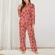 thumbnail image 2 of Balery Red Strawberry Conjunto de Pijama con Estampado para Mujer, Conjunto de Dos Piezas con Manga Larga, Ropa de Dormir Suave con Bolsillos, Pijamas Cómodos-Large, 2 of 7