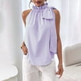 thumbnail image 2 of Levmjia Womens Sleeveless Tank Tops Lightweight Ruffled Halter Neck Striped Drawstring Loose Fit Casual Blouses Breathable Summer Shirts Daily Shopping Beach Holiday, 2 of 5