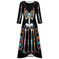 thumbnail image 4 of Huowey Halloween Witch Women Gothic Skeleton Dresses Flowy Elegant Cosplay Party Gown Long Sleeve V-Neck Eye-Catching Trick Or Treat Dress,Black,L, 4 of 5