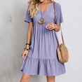 thumbnail image 4 of ZHOGXU Women's Casual Dress Solid Color Short Sleeve V Neck Pleated Comfortable Fashion Loose Dress For Everyday Wear,Purple,Xxl, 4 of 7