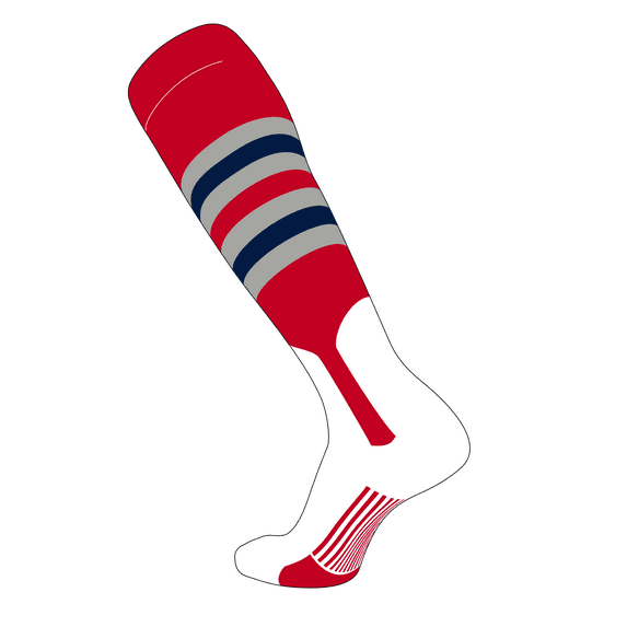 TCK Elite Baseball Knee High Stirrup Socks (I, 7in) Red, Grey, Navy (L)
