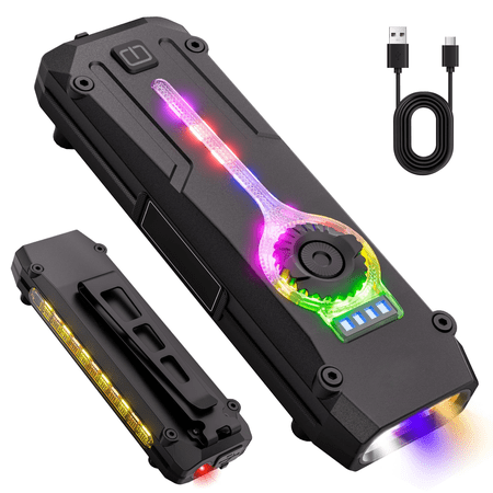 Flashlight Rechargeable 350 High Lumens with RGB,Magnetic Base Small Flashlights with Dual Switch,Stepless Dimming,USB-C Waterproof USB C Flash Light for Work,Home,Emergencies