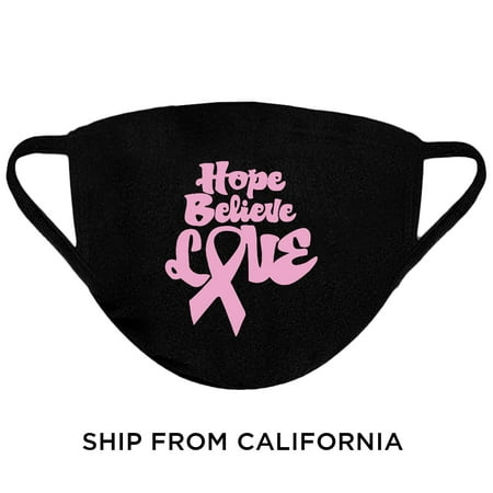 Hope Believe Love Face Mask Pink Ribbon Cancer Awareness Adult Prints Washable Reusable Cloth Face Mask Nose and Mouth Mask 3 Layered Breathable Facial Cover Adult Protection Face Mask