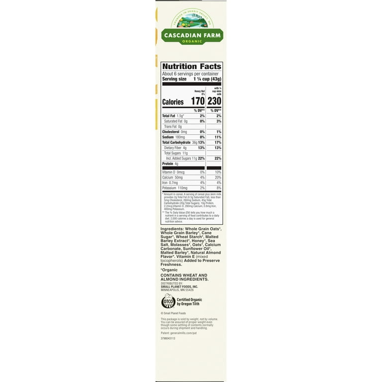 Cascadian Farm Organic Honey Nut O's Cereal, 9.5 oz. 