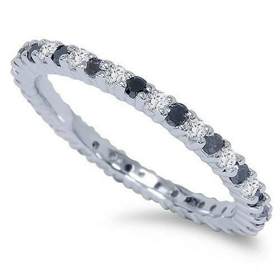 Pompeii 1/2ct Black & White Diamond Eternity Ring 14K White Gold (G/H,I2-I3)