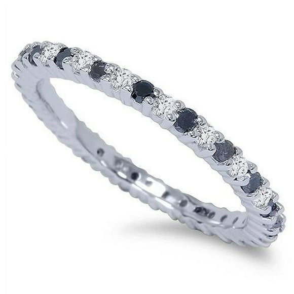 1/2ct Treated Black & White Diamond Eternity Ring 14K White Gold