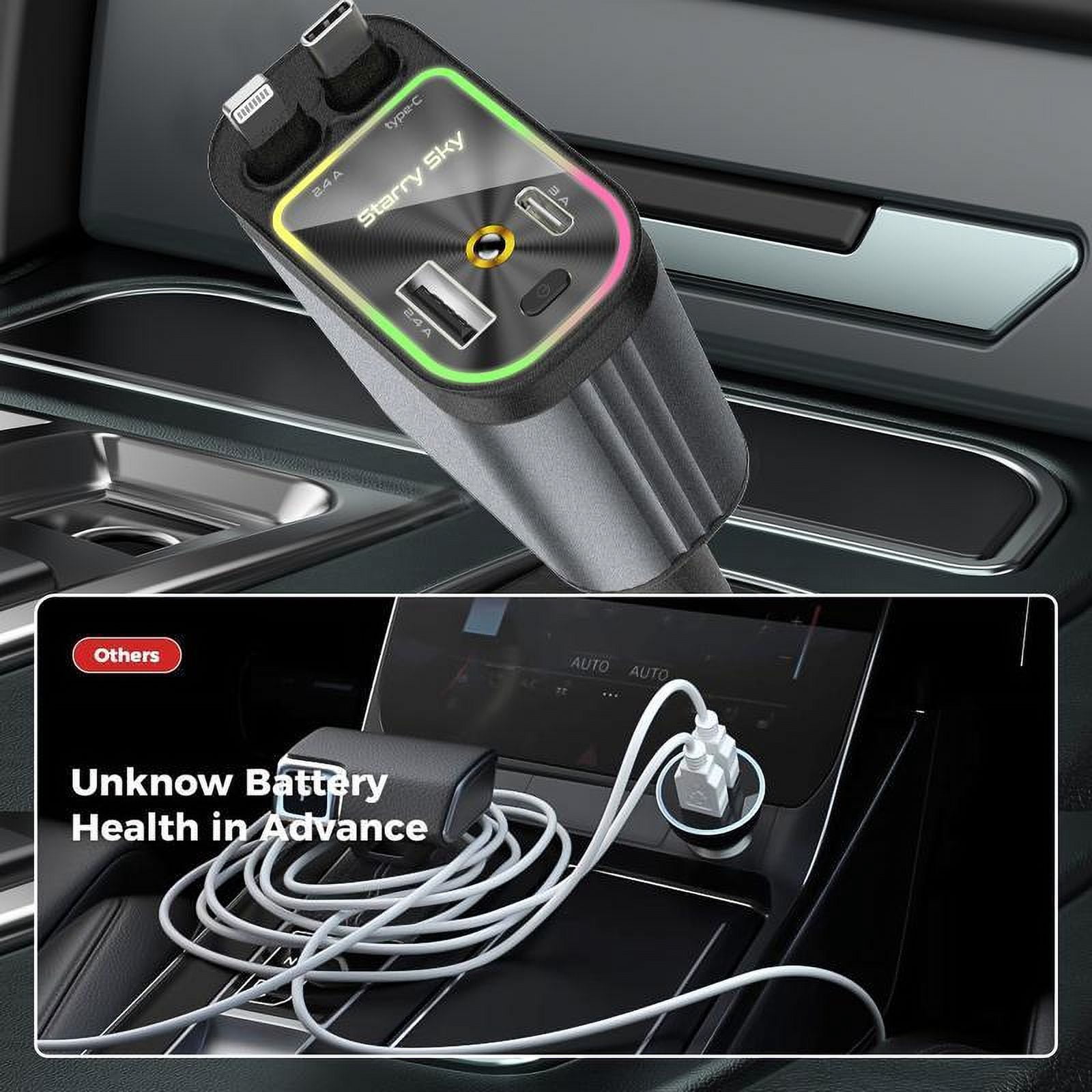 Starlight In  Roof Retractable Charger with Lightning Cable, Dual Charge Port , Fast Charging Adapter -Automotive 4-in-1  car charger  red light