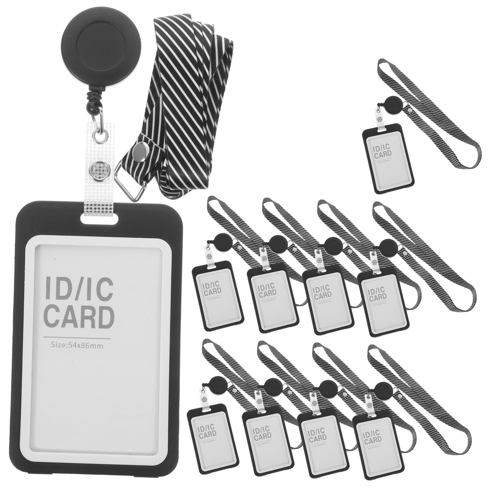 WHAMVOX  10 Sets Transparent Cards Covers Badge Holder Lanyard with Key Black