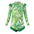 thumbnail image 5 of Cowsor 2-12 Years Girls One Piece Swimsuit Green Leaf Print Long Flutter Sleeve Training Style Modest UV Protection Swimwear for Pool Practice, 5 of 6