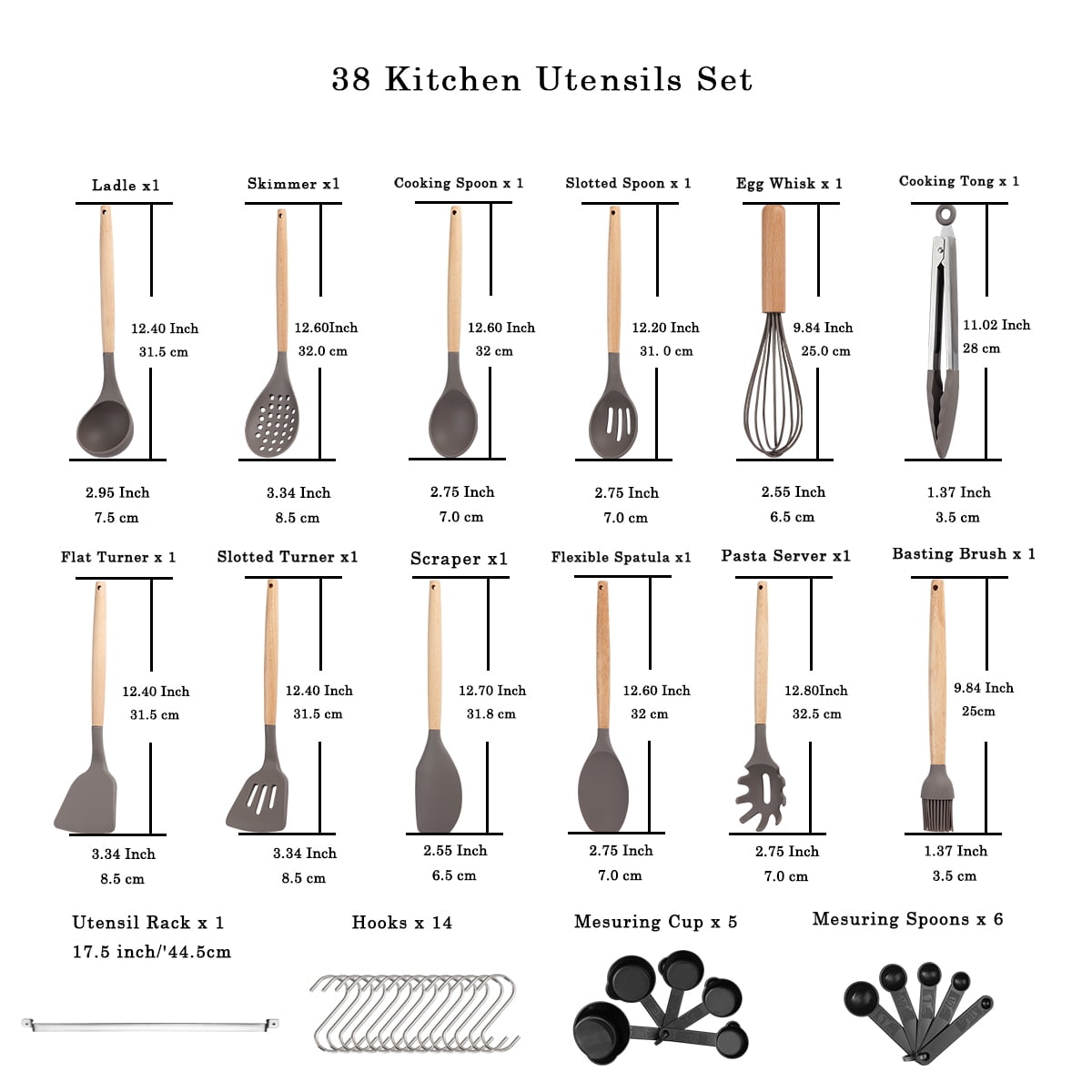 Reanea Silicone Kitchen Utensils Set 38 Pieces and Utensil Holder (Red), Size: 5.51 x 5.51 x 14.17