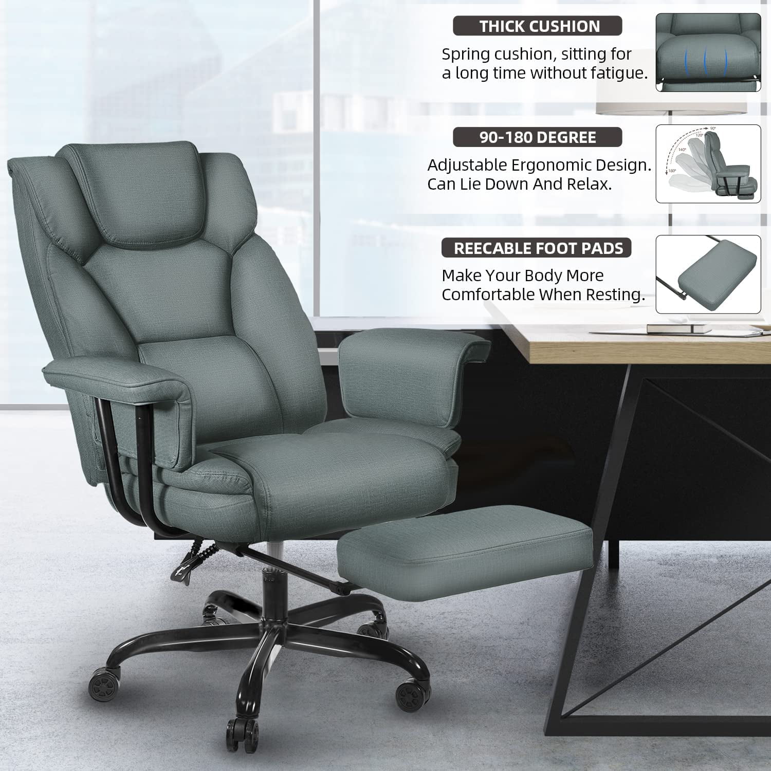HESL Reclining Office Chair with Footrest Electric Power Office Chair, Big  and Tall Office Chair with Auto-Linked Armrests, Heavy Duty Office Chair