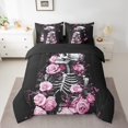 thumbnail image 2 of Erosebridal Rose Skull Comforter Set with Sheets Pink Skeleton Floral Bed in a Bag Gothic Bones 7 Piece Bedding Set King Size Rose Flower Soft Bed Set for All Season, 2 of 5
