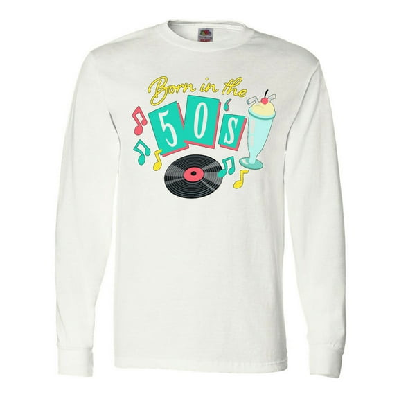 Inktastic Born in the 50's Record and Music Notes Long Sleeve T-Shirt