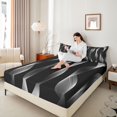thumbnail image 4 of jejeloiu Abstract Geometric Line Full Size Sheets,Gray Stripes Bed Sheets For Men Women 4-Piece, 4 of 7