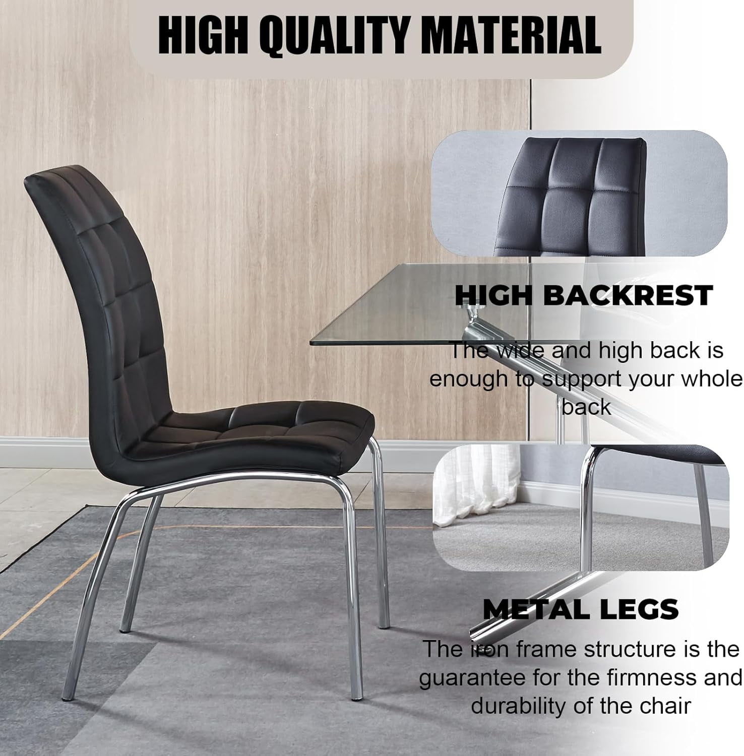 5-Piece 36" Square Glass Dining Set, Clear Tempered Glass Table & 4 PU Leather Chairs with Stainless Steel Legs for Kitchen, Meeting Room