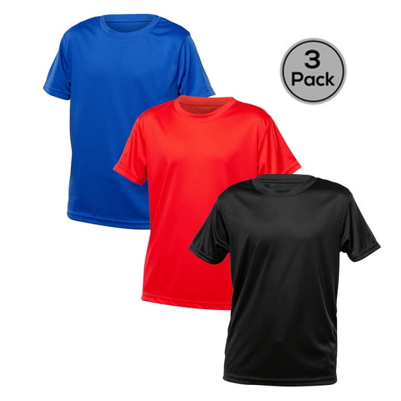 Blank Activewear Pack of 3 Youth T-Shirt, Quick Dry Performance Fabric, 100% Polyester