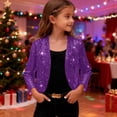 thumbnail image 4 of Girls Sparkly Cardigan, Lightweight Long Sleeve Cropped Open Front Thin Coat for Party, School, and Loungewear, Solid Color Layering Piece, Versatile for Casual and Special Occasion Outfits - Purple, 4 of 8