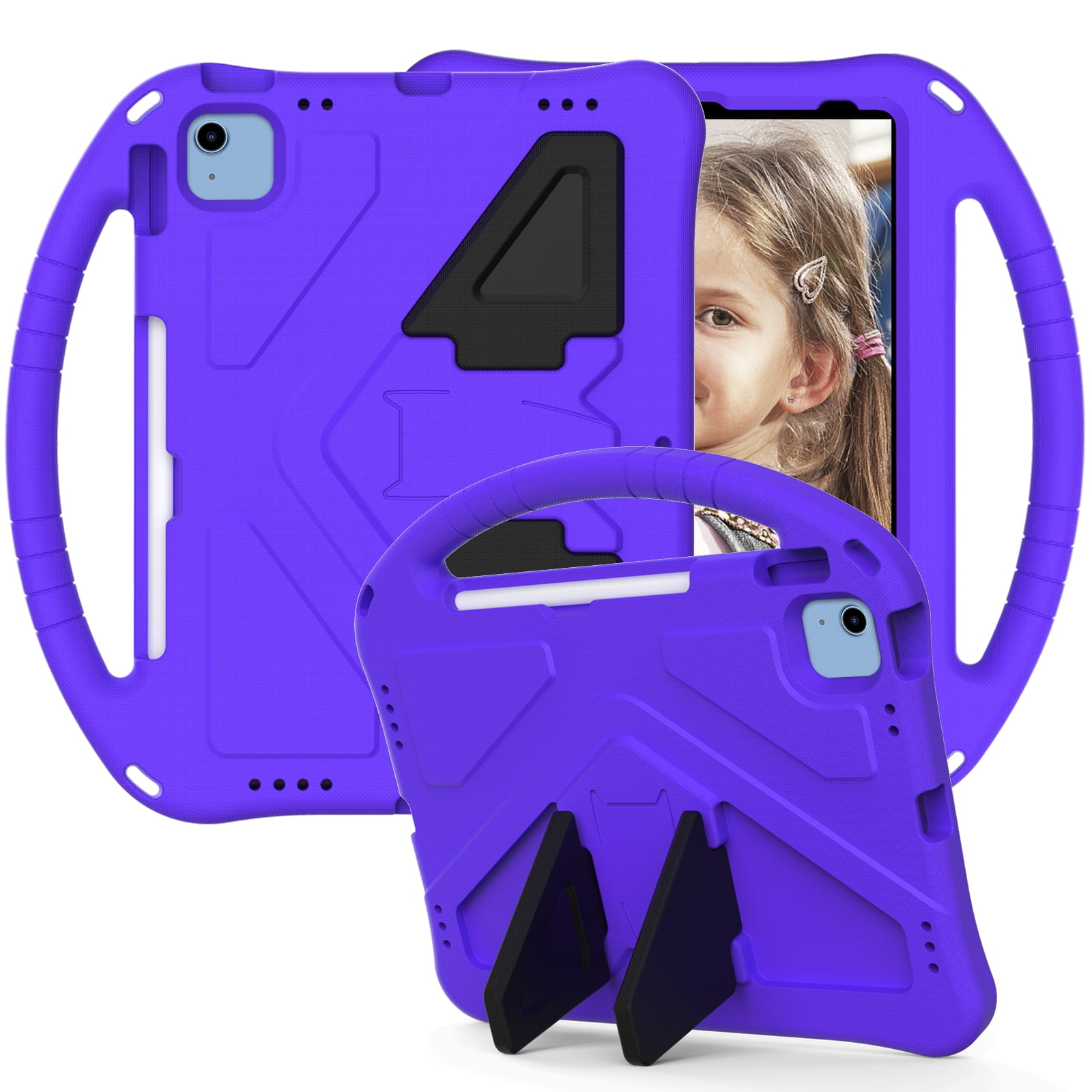 Cowithday Kids Case for Apple iPad 10th Generation  iPad 10.9 inch 2022 with Kickstand/Handle Stand/Pencil Holder [Screen Protector] Lightweight Soft EVA Foam Shockproof Silicone Cover Boy Girl,Purple