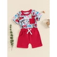 thumbnail image 2 of Suealasg 2Pcs Baby Boys Girls Summer Clothes 6M 1T 2T 3T Toddler Casual Farm Outfits Short Sleeve Animal Print T-Shirts Tops and Elastic Waist Shorts Set, 2 of 7