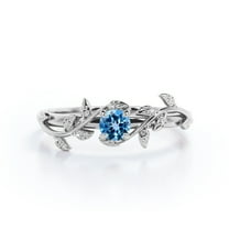 JeenMata 0.50 Carat Round Light Blue Topaz - Leafy Design - Solitaire Engagement Ring - 18K White Gold Plating over Silver