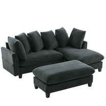 Ndrfhaj L-Shaped Sectional Sofa with Storage, Ottoman, and Throw Pillows, Black