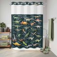 thumbnail image 6 of No Hook Shower Curtain, Green Dinosaur Shower Curtains for Bathroom with See Through Top Window, Vintage Letters Farm Animals Waterproof & Washable Bath Curtain Extra Long 72"x96", 6 of 9