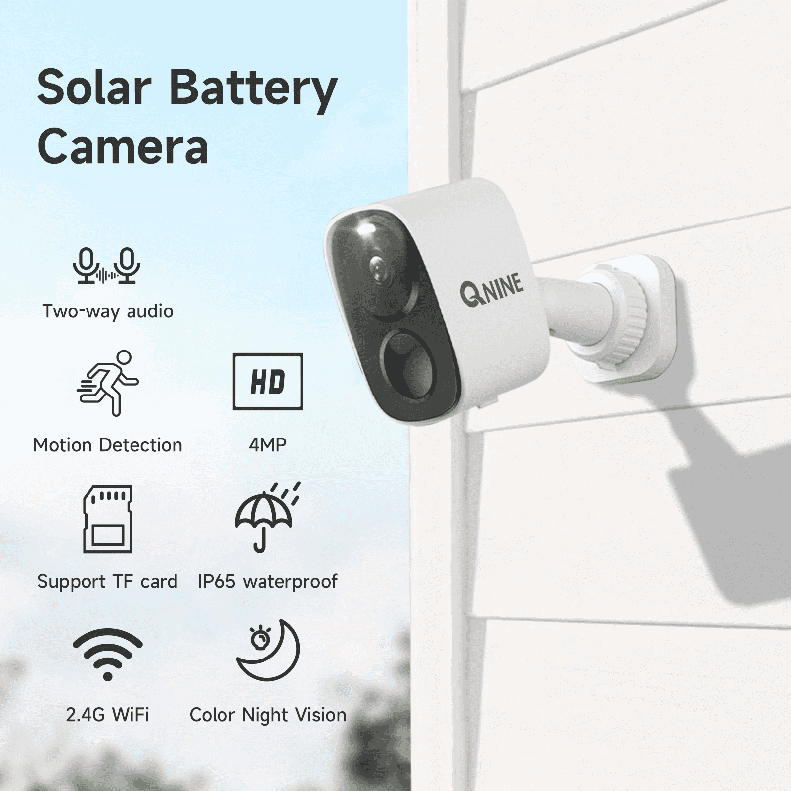 QNINE Wireless Security Camera Outdoor Surveillance Camera for Home Security System with Night Vision, PIR Detection, 5G WiFi and Works with Alexa