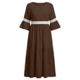 thumbnail image 3 of Bosfbaoi Maxi Dresses for Women Round Neck 3/4 Bell Sleeve Lace Trim Tiered Flowy Boho Long Dress, 3 of 8