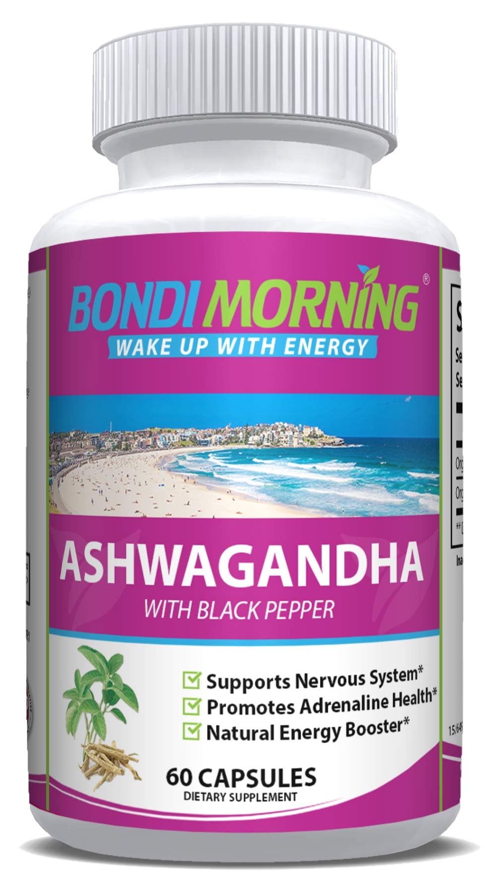 Ashwagandha Capsules with Black Pepper for Increased Absorption - 1300 mg Organic Ashwagandha Root Powder for Strong Immune System, Enhanced Energy & Stress Relief - 60 Capsules