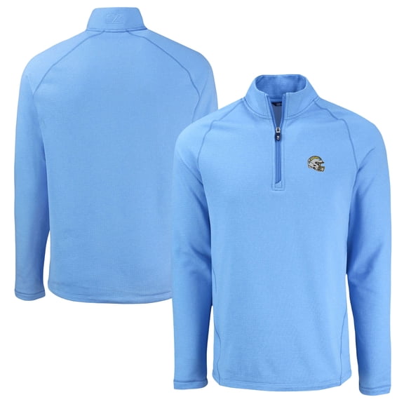 Men's Cutter & Buck  Heather Powder Blue Los Angeles Chargers Peshastin Eco Fleece Tri-Blend Raglan Recycled Quarter-Zip