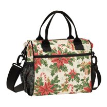 FORMRS Insulated Lunch Bag Unisex Large Capacity with Shoulder Strap, Retro Christmas Holly